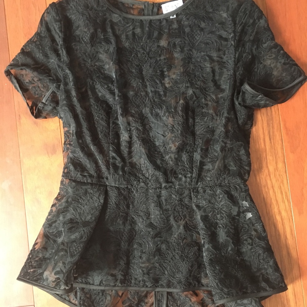 NWOT beautiful black peplum lace top!